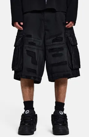 Jaded London Distressed Beach Cargo Shorts in Black at Nordstrom, Size 34