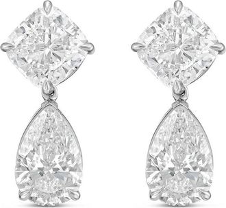 Diana M. Jewels 14kt White Gold 12.00 Ct tw of Lab grown square cushion and pear shape diamond earrings