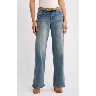 YMI Britney Belted Wide Leg Jeans in 35Rt - Tinted Vintag at Nordstrom, Size 11