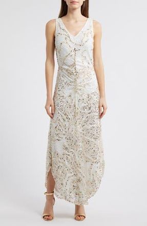 Pisarro Nights Embellished Sleeveless Evening Dress in Ivory 156 at Nordstrom Rack, Size 4
