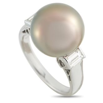 Mikimoto Pre-Owned Mikimoto 18K White Gold 0.30ct Diamond and Tahitian Pearl Ring MK28 052026