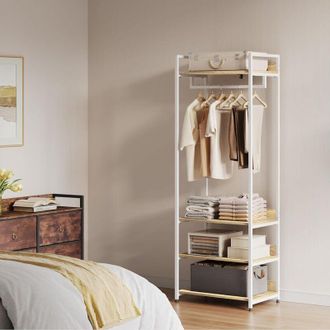 Woltu Stand Appendiabiti con Ripiani Attaccapanni per Cameretta Guardaroba Rovere Chiaro + Bianco - Woltu