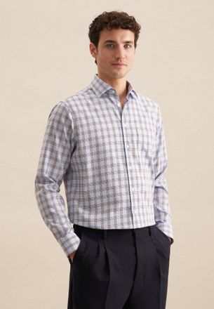 Seidensticker Businesshemd SEIDENSTICKER Regular, Herren, Gr. XXL45, normale &Auml;rmell&auml;ngen, braun, 100% Baumwolle, kariert, regular fit, 2-Knopf-Manschette, Hemden Bu