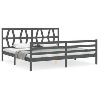 Berkfield Home Bed Frame with Headboard Grey 200x200 cm Solid Wood