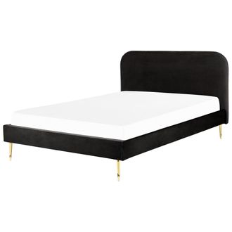 Beliani Cama Con Somier De Terciopelo Negro Dorado 180 X 200 Cm Patas De Metal Flayat
