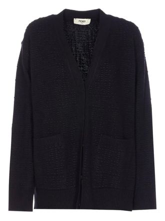 Fendi bobble-knit patch-pocket cardigan - women - Wool/Cashmere - 42 - Black