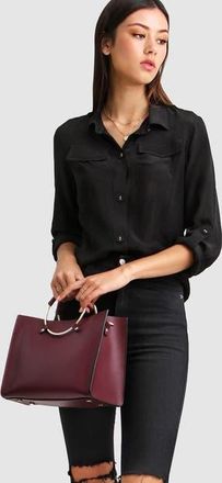 Belle & Bloom Eclipse Rolled Sleeve Blouse in Black at Nordstrom, Size X-Large Au