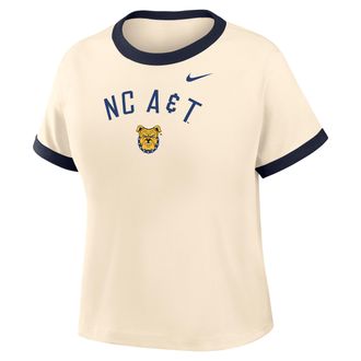 Nike Womens College (North Carolina A&T University) Cropped Ringer T-Shirt in Brown | ZW04N9NCAT26-NAB