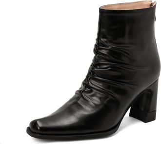 Generic Womens Ruched Chelsea Ankle Boots with Square Toe & Block Heel,Back Zipper, Versatile,Black,5.5 UK