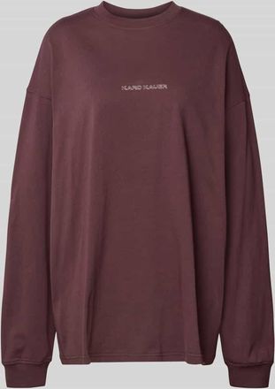 Karo Kauer Oversized Longsleeve mit Label-Stitching in Pflaume, Gr&ouml;&szlig;e XL