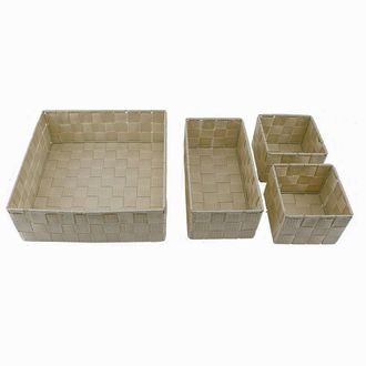 Trade Shop Trade Shop - Set 4 Pezzi Contenitori Beige Scatola In Tessuto Organizer Porta Oggetti 79063