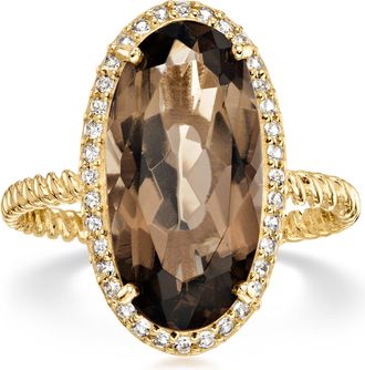 Ross-Simons Smoky Quartz Ring With. Lab-Grown White Sapphires in 10kt Yellow Gold