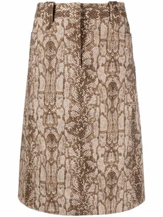 Alberta Ferretti snake-print skirt - women - Cupro/Cotton/Elastane - 40 - Brown