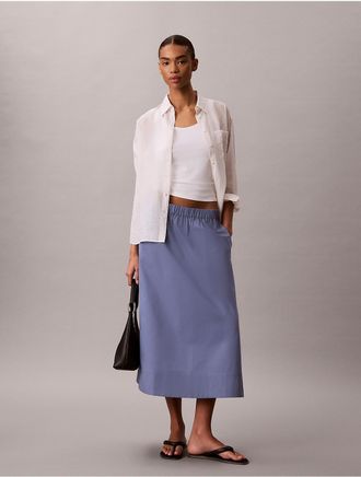 Calvin Klein Jeans Calvin Klein Womens Cotton Poplin Midi Skirt - Blue - S