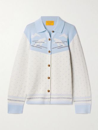 Guest In Residence Cardigan In Misto Lana E Cashmere Jacquard Downhill - Blu