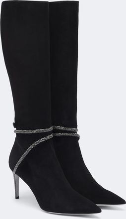 Rene Caovilla Cleo embellished suede knee-high boots