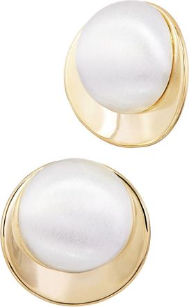 Savvy Cie Jewels GOLD PLATED AND RHODIUM BIG OVAL BUTTON EARRINGS