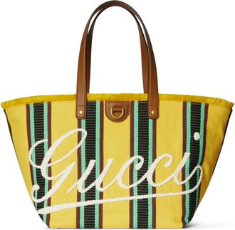 Gucci Geborduurde Middelgrote Canvas Tote - Dames - Shoppers - Geel - ONE Size - Katoen - Tassen