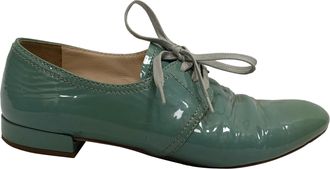 Prada Pre-owned Womens Lace Up Oxfords in Green Patent Leather - Olive Sheepskin - Size EU 37