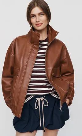 Maeve Leather Funnel Neck Jacket
