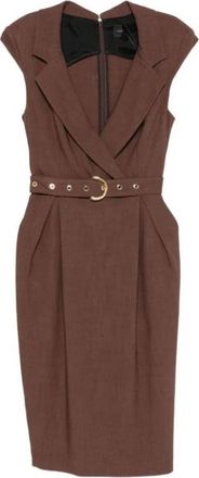 Pinko Amadine Midi Jurk - Dames - Casual kleedjes - Bruin - XS - Polyester - Kleedjes