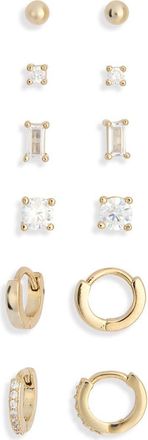 Nordstrom Rack 6-Pack Mixed Stud & Hoop Earrings in Clear- Gold at Nordstrom Rack
