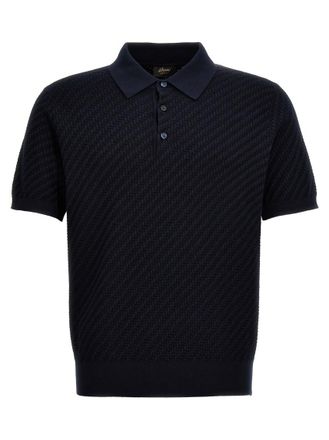 Brioni Blue Woven Knit Polo