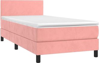 vidaXL Cama Box Spring Colch&oacute;n Y Led Terciopelo Rosa 80x200 Cm Vidaxl