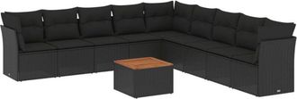 vidaXL Vidaxl - Set De Sof&aacute;s De Jard&iacute;n 10 Pzas Cojines Rat&aacute;n Sint&eacute;tico Negro