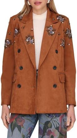 Avec Les Filles Beaded Double Breasted Jacket in Brown at Nordstrom Rack, Size Large