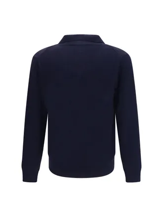 Brooksfield Polo Collar Virgin Wool Sweater - Navy
