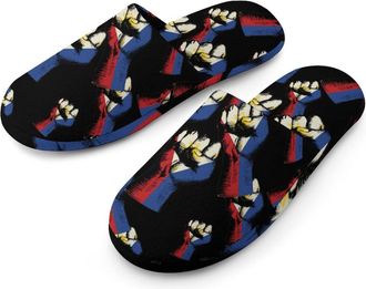Generic Philippines Flag Nation Spirit Flannel Mens Slip-on Slippers Winter Warm House Shoes with Rubber Sole for Home Hotel