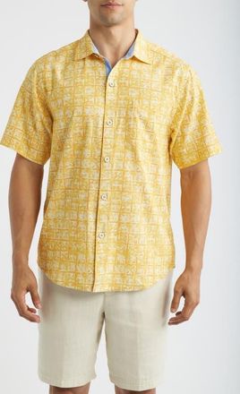 Tommy Bahama Coastal Ease Carrico Tiles IslandZone Short Sleeve Button-Up Shirt in Sunshine at Nordstrom, Size Xxx-Large