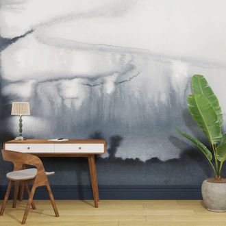 Superfresco Easy Watercolour Landscape Navy Print To Order 3m x 2.8m Mural