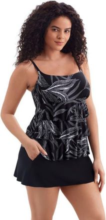 Longitude Faux Ruffle Skirtini Long Torso Swimsuit in Leaf Encounter at Nordstrom, Size 12