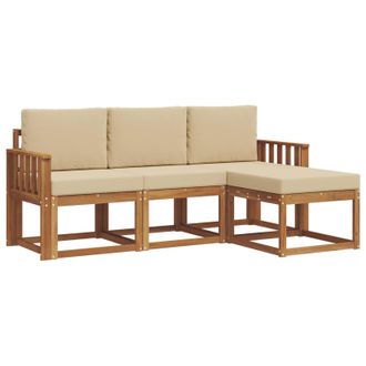 vidaXL Conjunto De Sof&aacute;s De Exterior Con Coj&iacute;n 4 Pcs Natural Y Beige Vidaxl