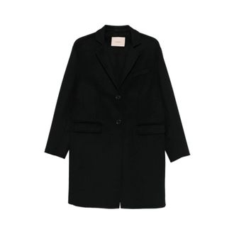 Twinset Single-Breasted Coats, female, Black, Size: XS Long Cloth Coat
