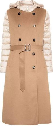 Moorer Beige Wol-Kasjmier Blend Gelaagde Jas - Dames - Jas met riem - Beige - M - Wol - Jassen