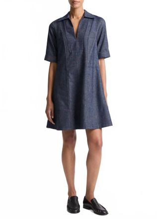 Vince A Line Short Sleeve Dress In Indigo