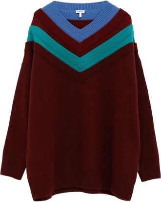 Loewe Truien & Vesten, Dames, Veelkleurig, S, Wol, Wollen trui met V-hals