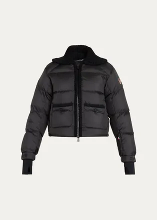 Moncler Jolie Rib Knit Collar Down Bomber Jacket