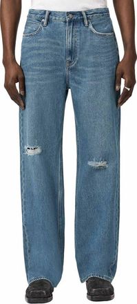 AllSaints Lenny Loose Fit Ripped Straight Leg Jeans in Destroy Mid Indigo at Nordstrom, Size 31 X 32