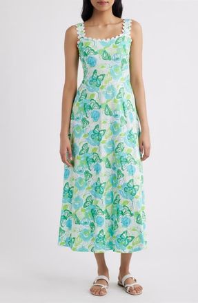 Lilly Pulitzer Dwyer Floral Print Midi Dress in Resort White Monarch Rose at Nordstrom, Size X-Small