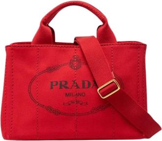 Prada Pre-owned Tote Bags, female, Red, Size: ONE SIZE Pre-owned Vintage Canvas Tote Bag