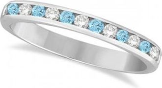 Allurez Aquamarine & Diamond Semi-Eternity Channel Ring 14k White Gold (0.40ct)