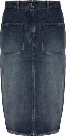 Courr&egrave;ges Denim Midi Rok met Patchzakken - Dames - Spijkerrokken - Blauw - 2XS - Denim - Rokken
