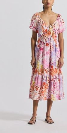 Derek Lam Laine Floral Print Tiered Midi Dress in Rose Multi at Nordstrom Rack, Size 12