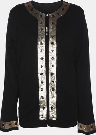 Marina Rinaldi Black/gold Jersey Sequin Embellished Cardigan Set