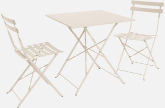 Sweeek Mesa De Jard&iacute;n Cuadrada Plegable De Metal, 2 Sillas