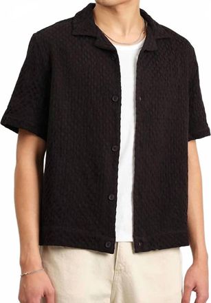 Wax London Lido Box Dobby Weave Short-Sleeve Shirt In Black
